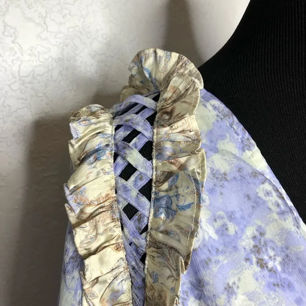 ASOS Design purple white gold floral cottagecore prairie midi dress size 14 NWT